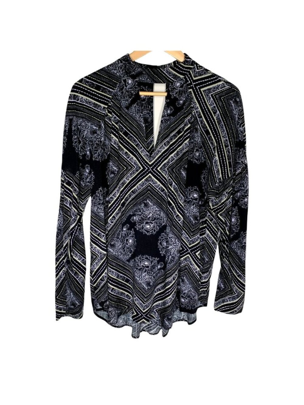 Free People Womens S Black Floral Peasant Blouse Long Sleeve Boho Romantic